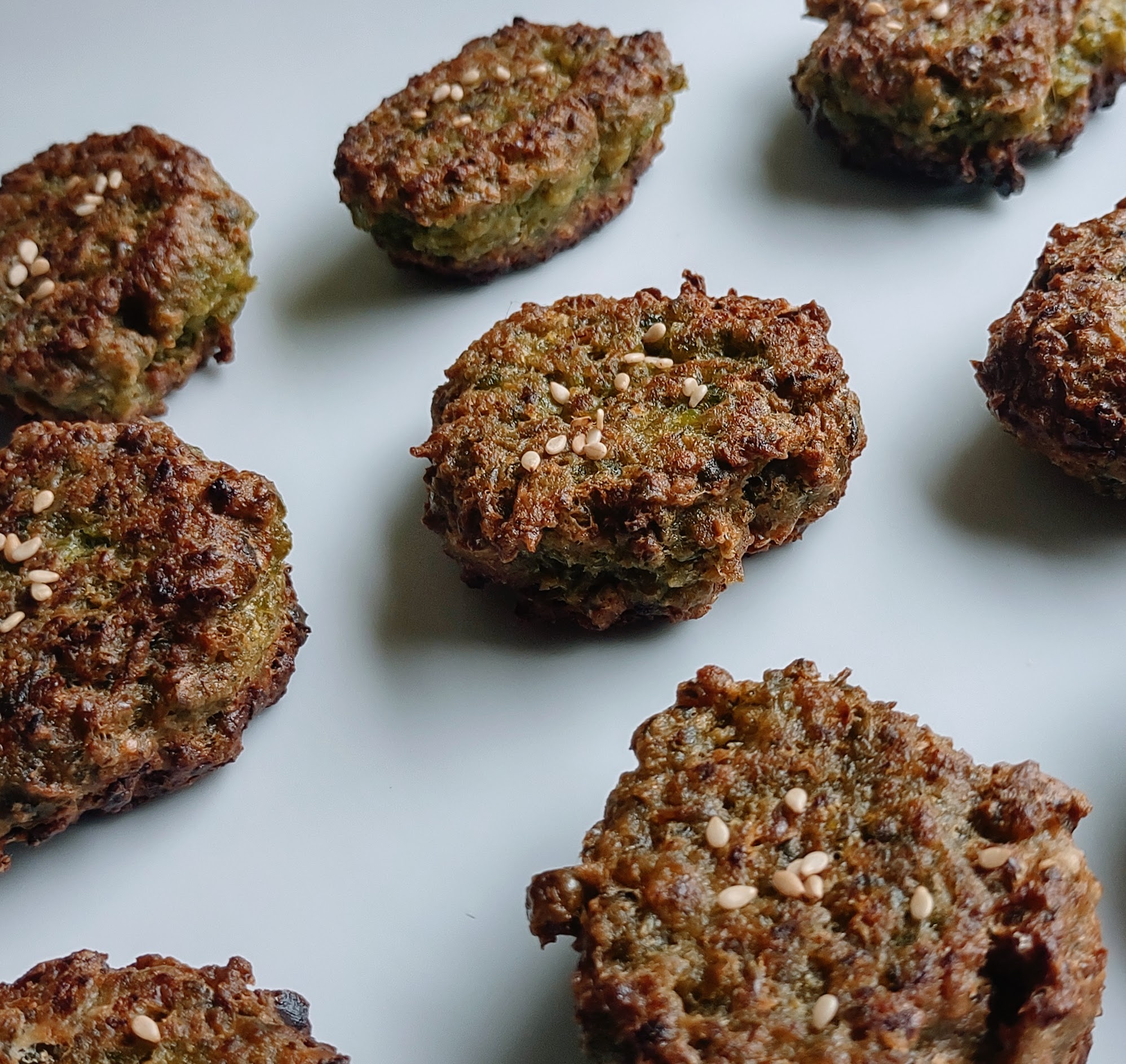 A close-up of the pea-lafel mixture.