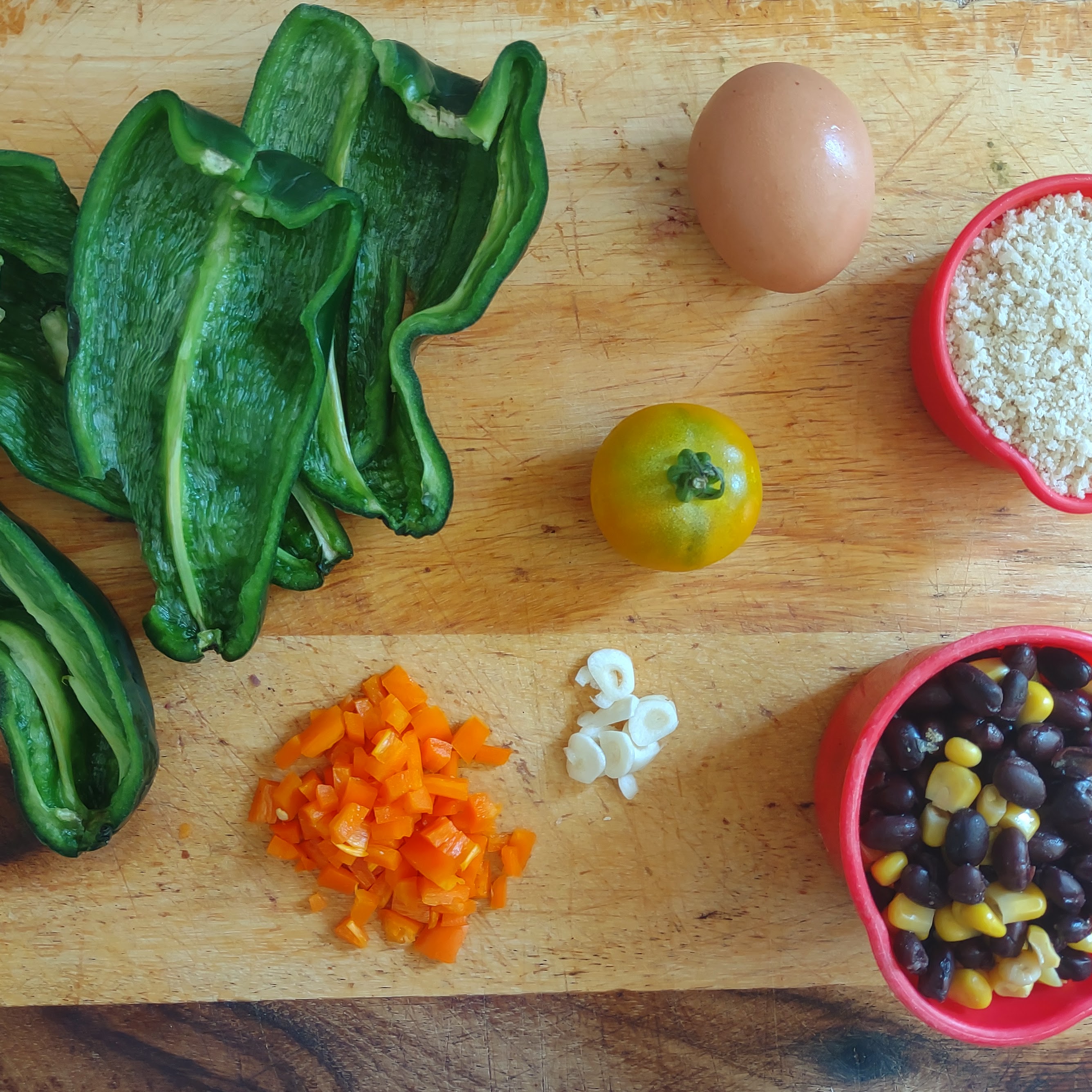 Ingredients for poblano stuffed peppers.