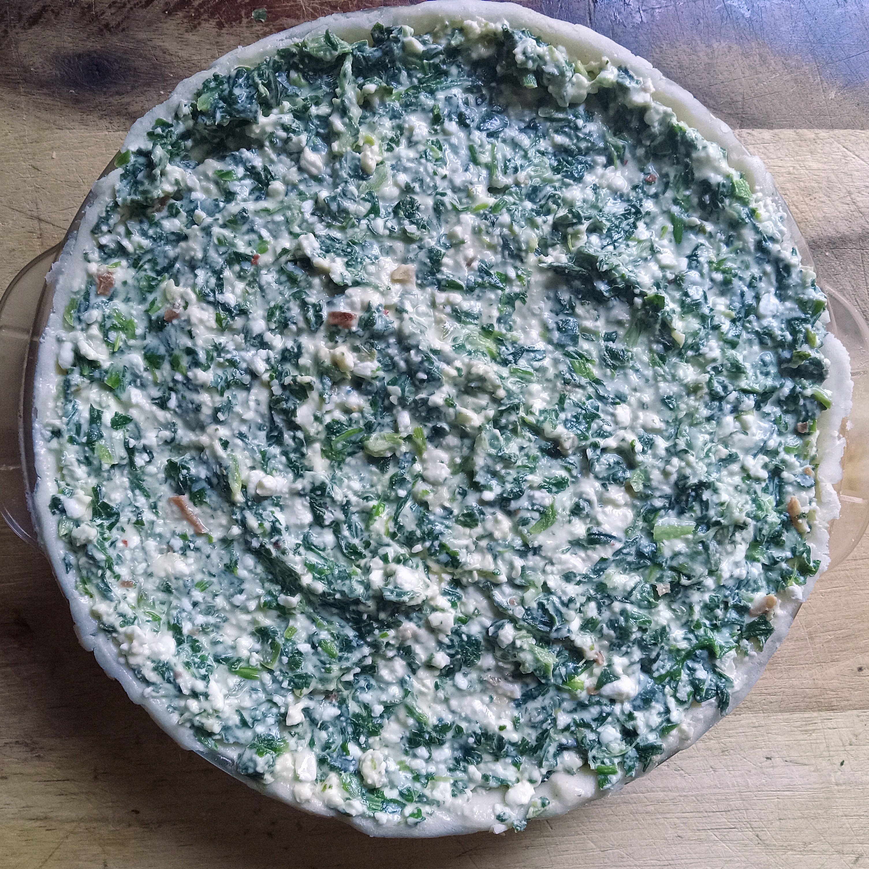 Pie crust with filling poured in